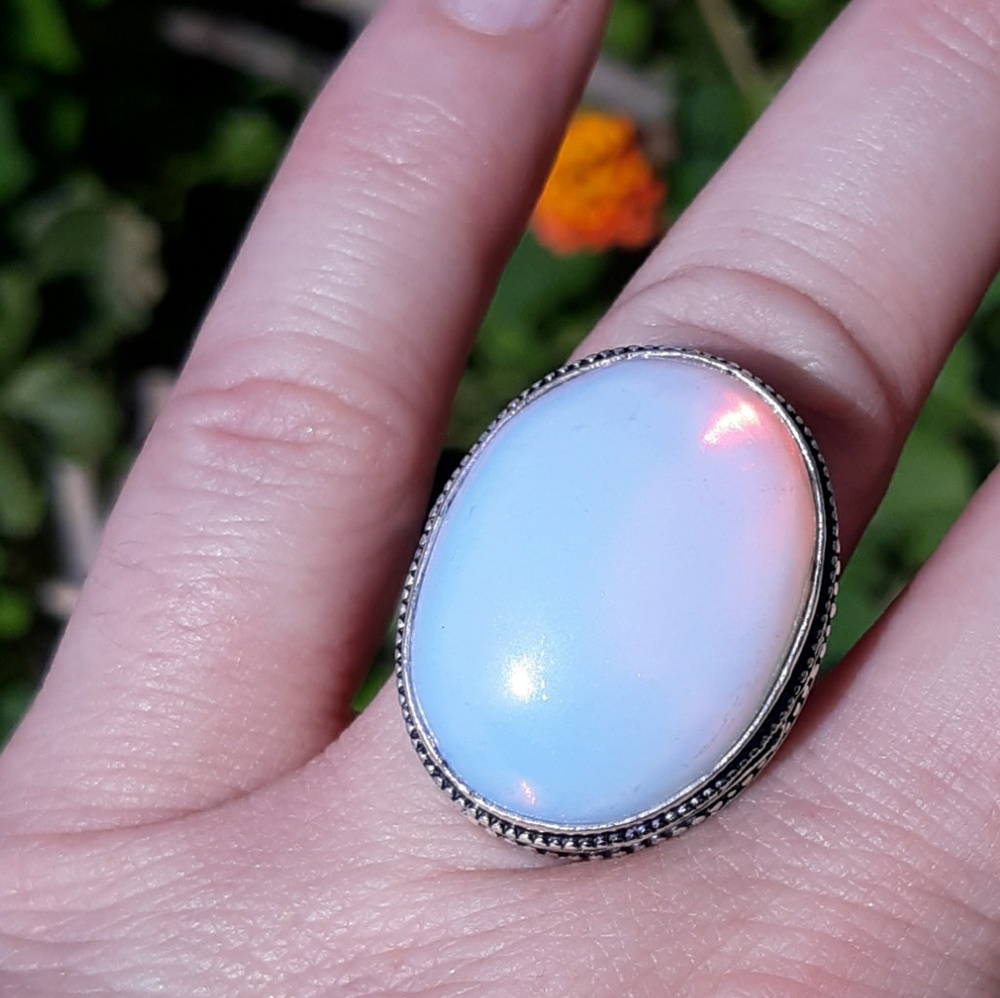 New Opal Opalite Antique Design 925 Silver Ring.